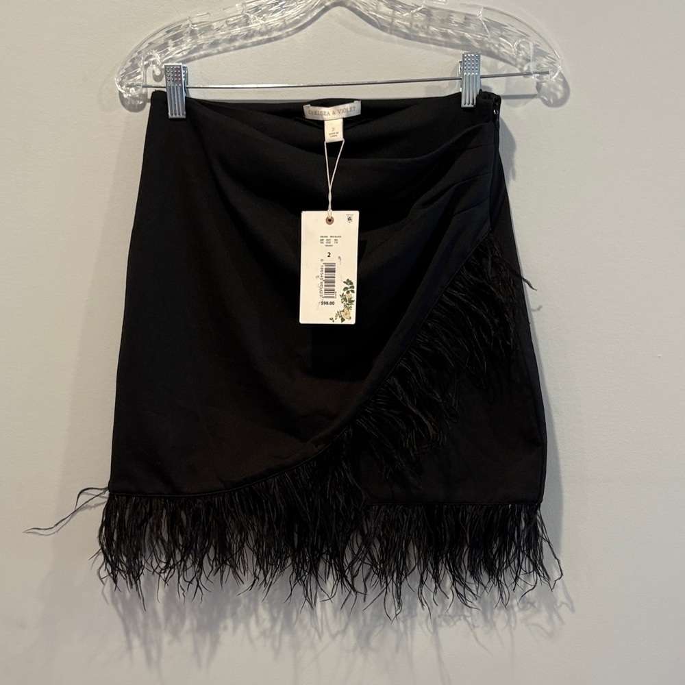 Chelsea & Violet Black Mini Skirt with Feather Trim